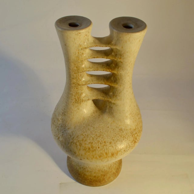 Sculptural Pottery Vase with Double Neck For Sale - Image 4 of 12