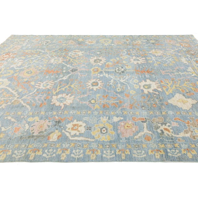 2010s Modern Sultanabad Hand-Knotted Wool Rug – 9x12 Light Blue & Ivory Floral For Sale - Image 5 of 11