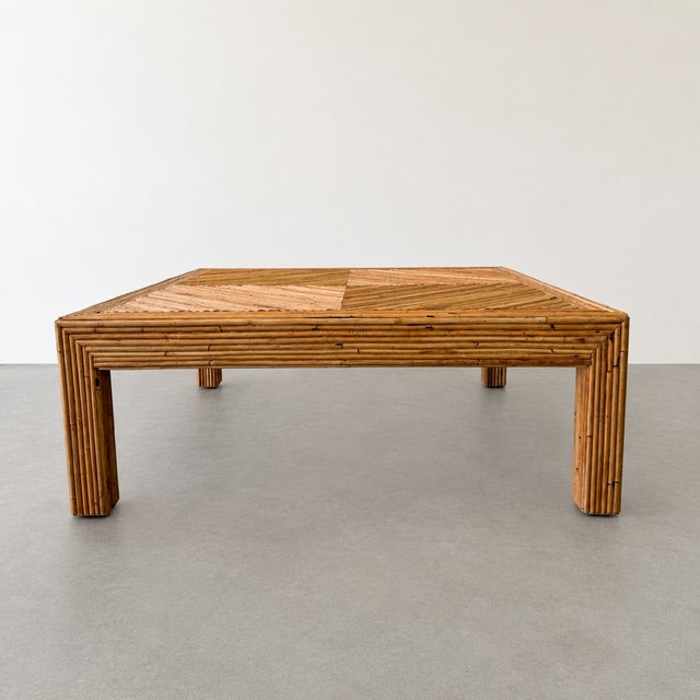 Mid-Century Modern Vintage 1970s Pencil Reed Rattan Coffee Table Square Mid Century Modern For Sale - Image 3 of 10