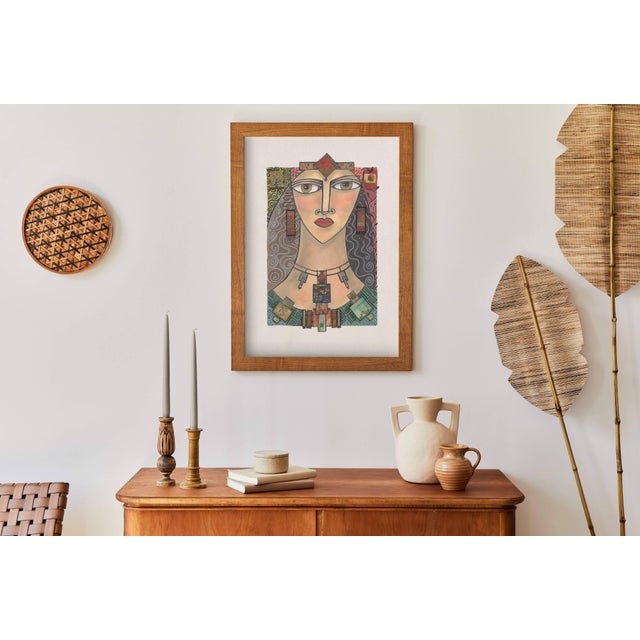 This original collage piece, made by Massachusetts artist, L Fahn R., presents a stylized female portrait constructed...