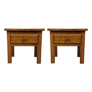 French Modern, Brutalist Nightstands, Oak, France, 1960s For Sale