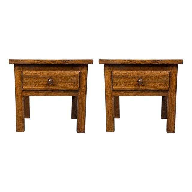 French Modern, Brutalist Nightstands, Oak, France, 1960s For Sale
