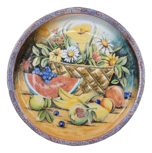 Vintage Mayolica Santa Rosa Mexican Fruit Flowers Still Life Stoneware Charger Plate