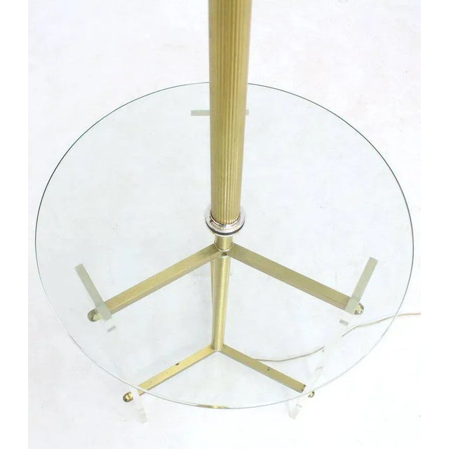Mid 20th Century Mid 20th Century Brass and Lucite Tripod Leg Floor Lamp Glass Side Table For Sale - Image 5 of 8