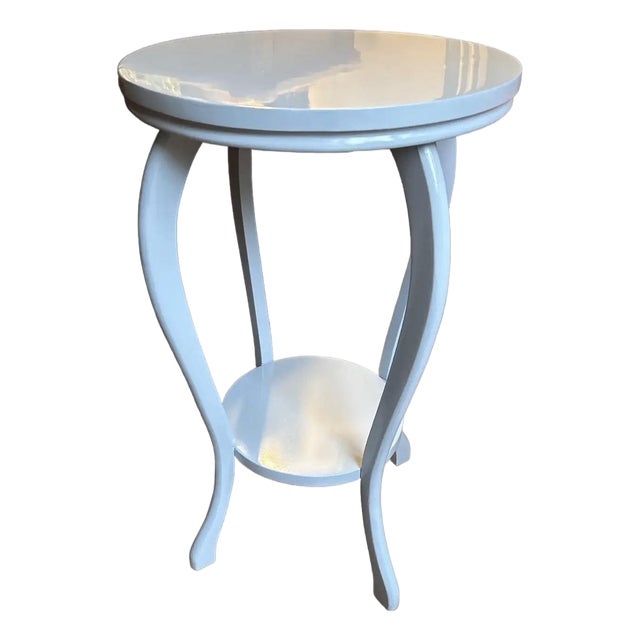 Two Tiered Side Table Lacquered in High Gloss Blue For Sale