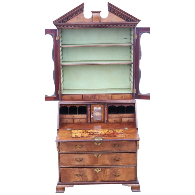 Large Antique Georgian Walnut Secretaire with Bookcase For Sale - Image 3 of 10