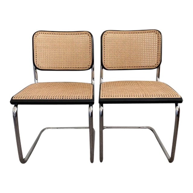 1988 Thonet Classic Breuer Side Chairs – Natural Cane, 410 Black Enamel – Pair For Sale