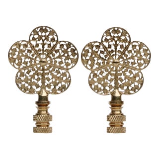 Brass Flower Filigree Lamp Finials - a Pair For Sale