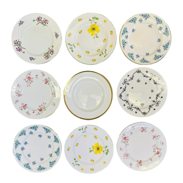 1970s Vintage Royal Victoria Fine Bone China Dessert Plates Made in England a Collection of 9 For Sale - Image 5 of 13