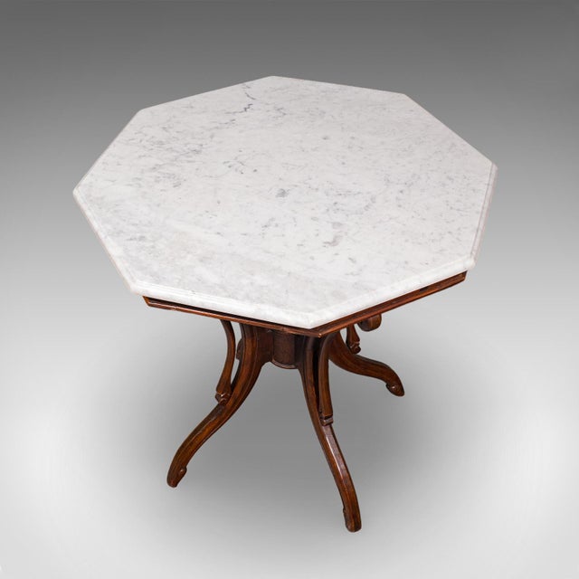 1970s Vintage Octagonal Tea Table, English, Marble Top, Occasional, Regency Revival For Sale - Image 5 of 12