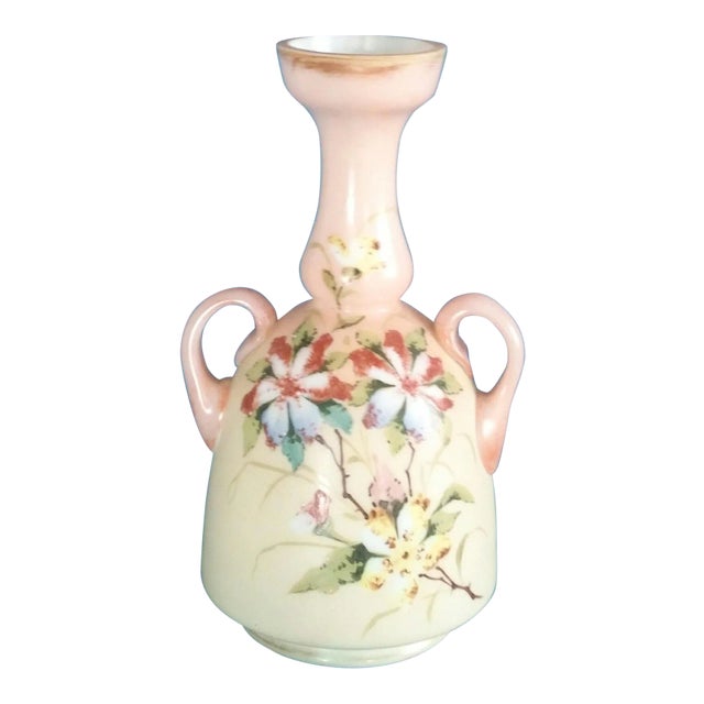 Austrian 1890s Harrach Style Hand Painted Applied Handles Raised Enamels Cased Glass Vase For Sale