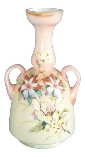 Austrian 1890s Harrach Style Hand Painted Applied Handles Raised Enamels Cased Glass Vase