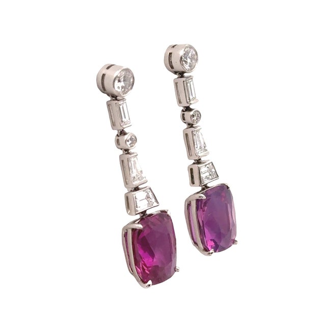 4.89ct & 4.43ct Pink Sapphire Diamond 18k White Gold Earrings, Agl Certified-Set of 2 For Sale - Image 4 of 6