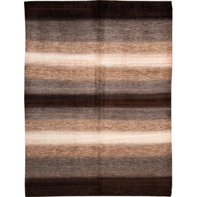 Brown Striped Modern Gabbeh Handmade Wool Rug For Sale - Image 9 of 9