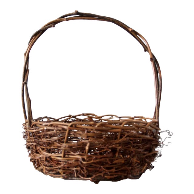 Vintage Rustic Twig Basket For Sale