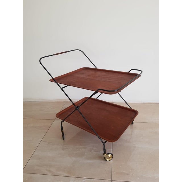 Wood Mid-Century Modern Teak Serving Bar Cart by Paul Nagel for Jie Gantofta, Sweden, 1960s For Sale - Image 7 of 12