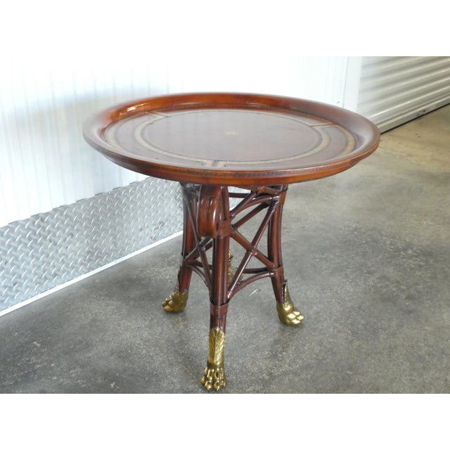 Neoclassical 20th Century Neoclassical Maitland Smith Leather Top Center Table With Bronze Feet For Sale - Image 3 of 13