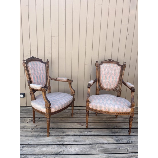 Wood Louis XVI Style Armchairs, 1920s, Set of 2 For Sale - Image 7 of 15