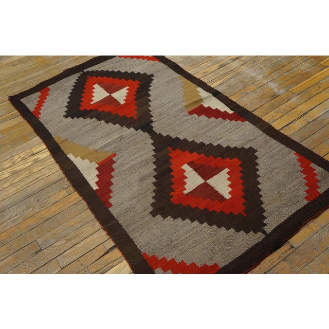 Gray 1930s Gray Diamond Tribal Antique N. American Navajo Rug 4 X 5'3" Handknotted Wool Carpet For Sale - Image 8 of 10