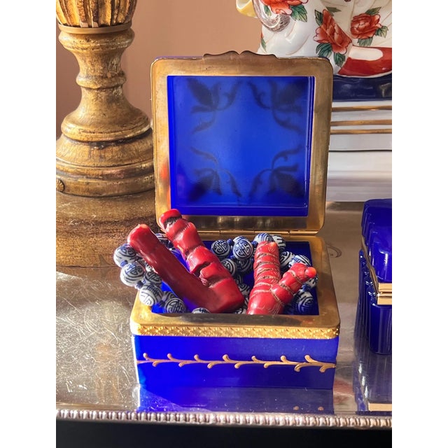 This vintage cobalt blue opaline glass casket is just beautiful! I love having little pieces like this on the bedside for...