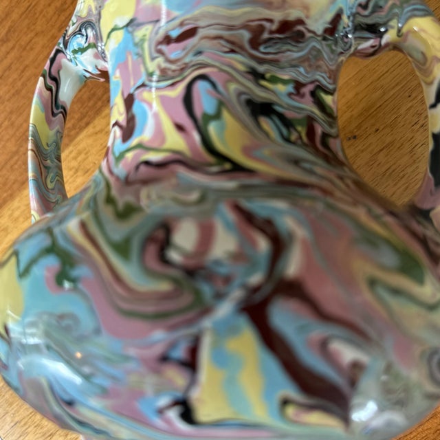 Green 1960s Marblized Glazed Vase. Marble Glaze. Mephis Style For Sale - Image 8 of 9