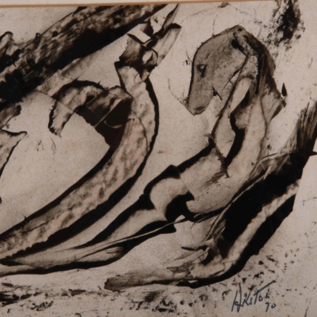 Abstract Framed Signed J. Akston "Lustful Dream, 1970" Acrylic on Paper Painting For Sale - Image 3 of 11