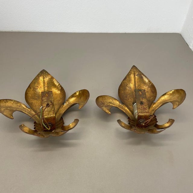 Vintage French Golden Florentiner Lily Wall Lights by Hans Kögl, 1970s, Set of 2 For Sale - Image 15 of 18