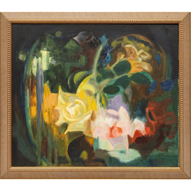 Junji Yoshii B,1904 Oil Painting "Reflections Flowers", Framed For Sale