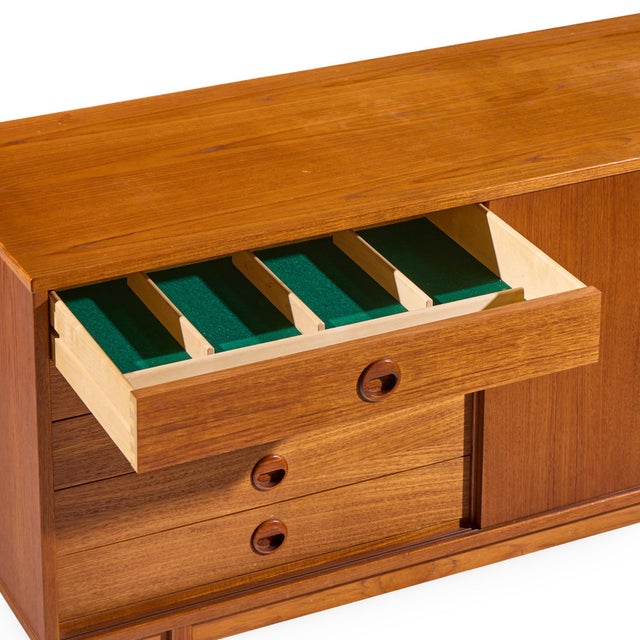 Brown Dux Mid Century Danish Teak Petite Sliding Door Credenza For Sale - Image 8 of 11