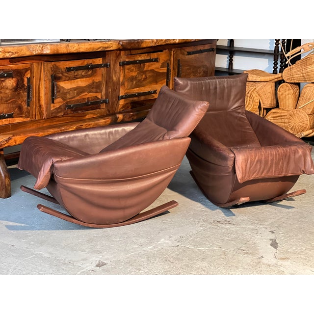 Rocking Chairs in Brown Leather from de Sede, Switzerland, 1970s, Set of 2 For Sale - Image 4 of 9
