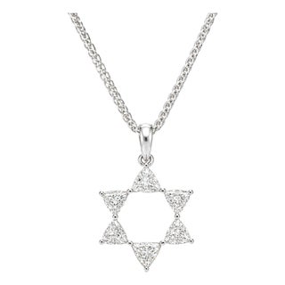 Diamond Star of David Pendant 18k White Gold Necklace For Sale