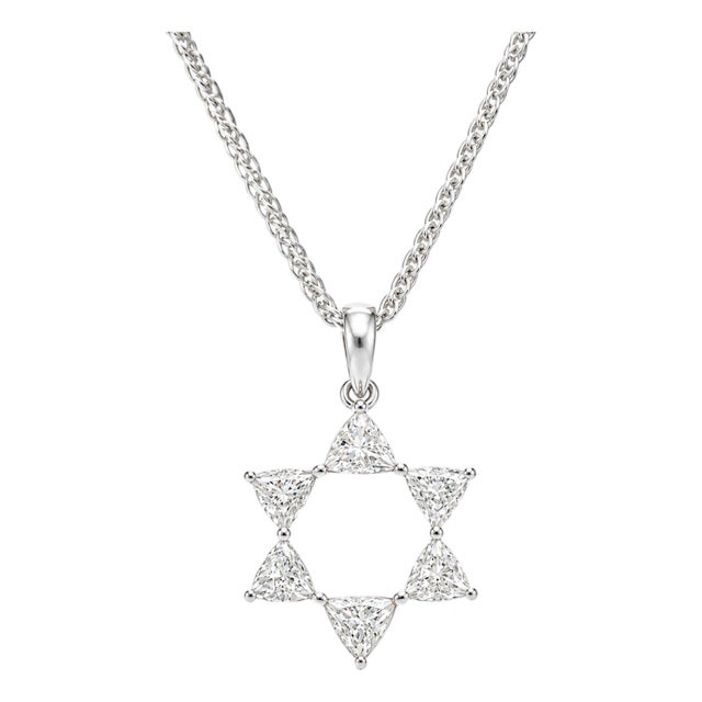 Diamond Star of David Pendant 18k White Gold Necklace For Sale