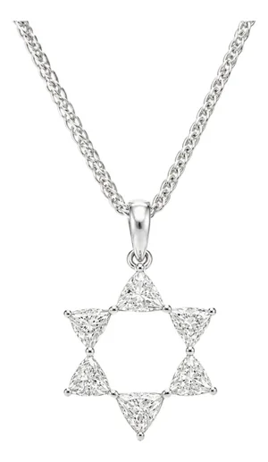 Diamond Star of David Pendant 18k White Gold Necklace