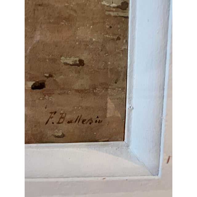 Realism Antique European Pastoral Watercolor Signed by Italian Artist F. Ballesio | Basket Weavers Scene | Large Decorative Original Frame For Sale - Image 3 of 8