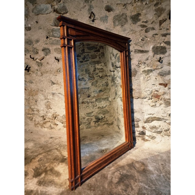 Antique French Oak Mirror with Beveled Glass, 1920s For Sale - Image 12 of 14