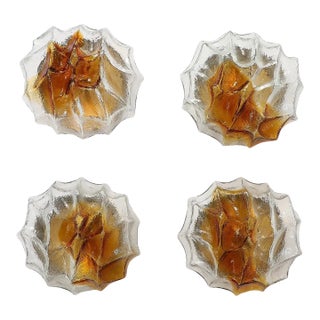 1970's Murano Glass Ice Berg Sconces / Flush Mounts by Mazzega 2 Pairs Available For Sale