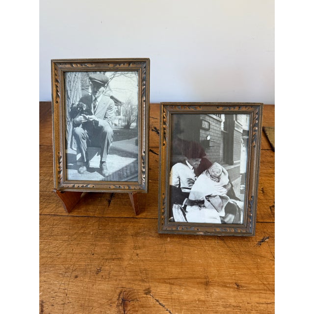 Pair of Antique Wood & Gilt Gold Accented Picture Frames. The frames are matching ~ except one is designed for wall...