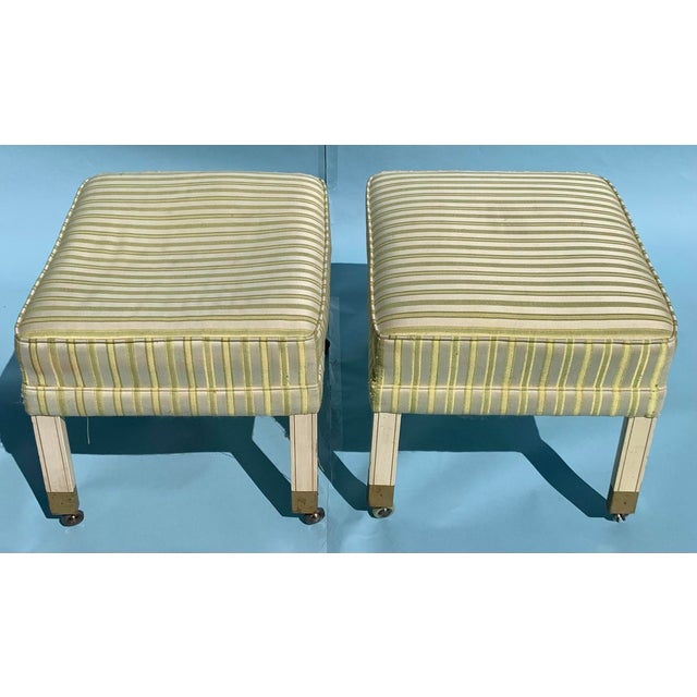 1960s Vintage Mid Century Ottomans on Brass Casters, Set of 2 For Sale In Los Angeles - Image 6 of 9
