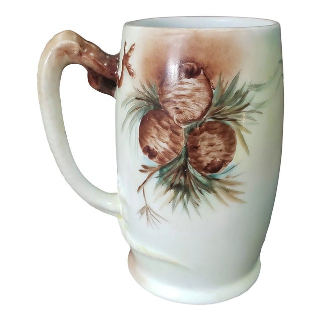 Circa 1900 German J&c Bavaria Porcelain Dragon Handle Stein Signed M. Hiss For Sale