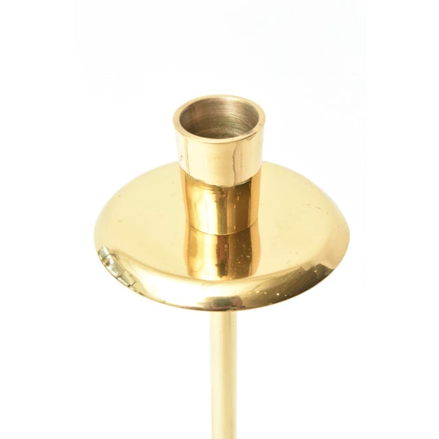 Metal Vintage Fornasetti Style Sun Motif Polished Brass Tall Candlesticks, 1970's For Sale - Image 7 of 11
