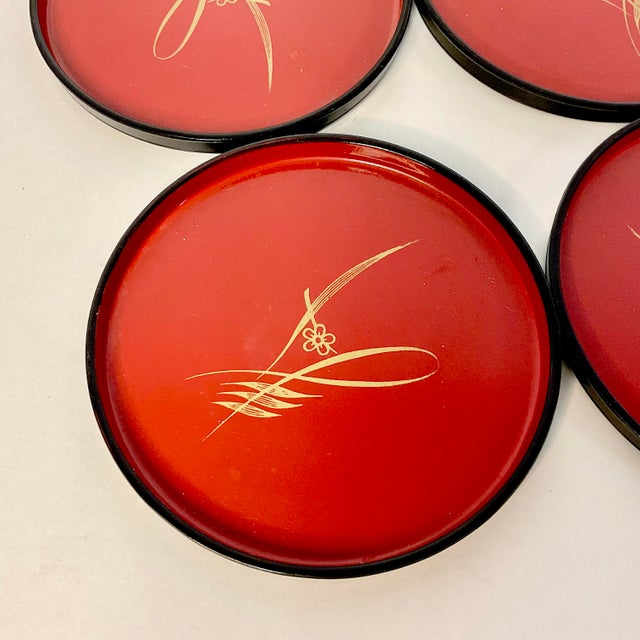 Mid 20th Century Mid 20th Century Asian Chinoiserie Boho Chic Large Bakelite Coasters - Set of 4 For Sale - Image 5 of 8