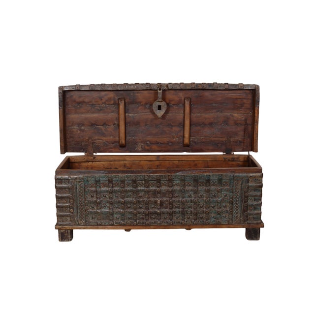 Wood Antique Indian Teakwood Pitara Chest “Bed Bench” For Sale - Image 7 of 8