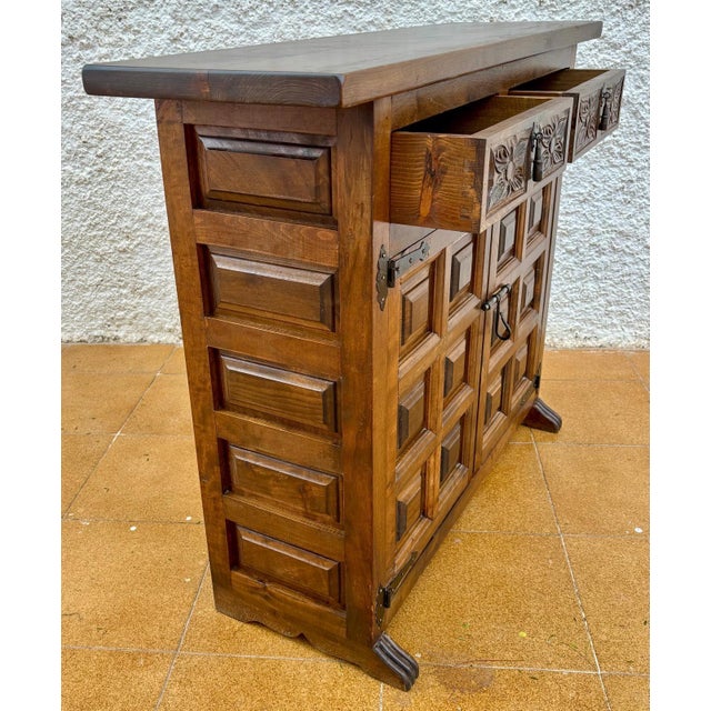 Early 20th Century Catalán Spanish Dresser Carved in Walnut with Two Carved Drawers, 1 For Sale - Image 11 of 18