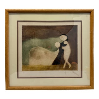 1970s Pastel Painting of Three Hugging Figures "Joy of Living 2" Signed, Framed For Sale