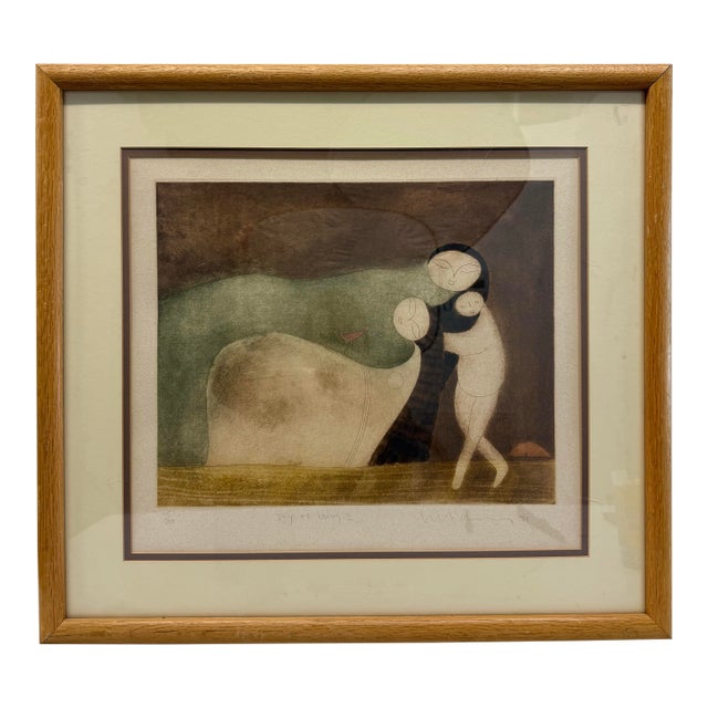 1970s Pastel Painting of Three Hugging Figures "Joy of Living 2" Signed, Framed For Sale