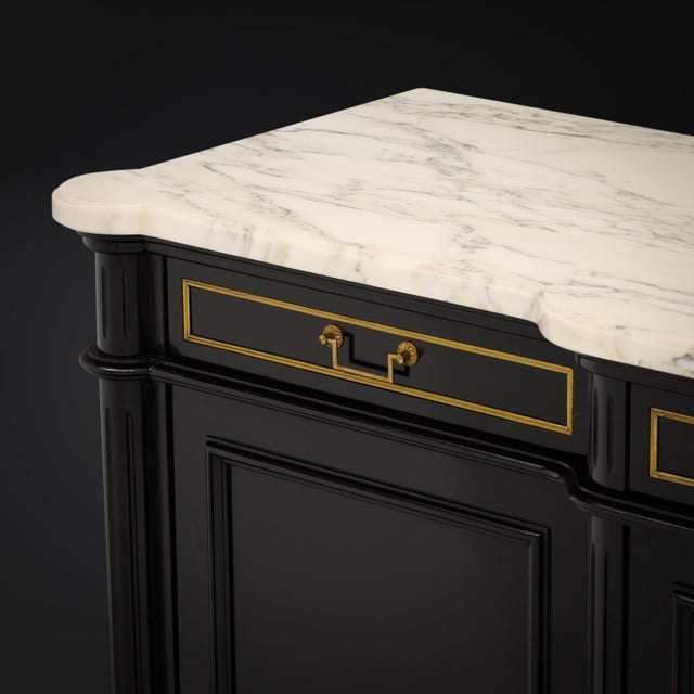 Ebonized, Grande Louis XVI Style Buffet, Carrara Marble, Circa 1880 For Sale - Image 4 of 9