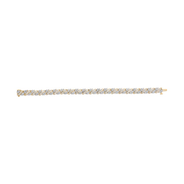 Haus of Brilliance 14K Yellow Gold 4.00 Cttw Diamond Woven Composite Cluster and S-Link Bracelet (I-J Color, I1-I2 Clarity) - 7" Inches For Sale - Image 4 of 6