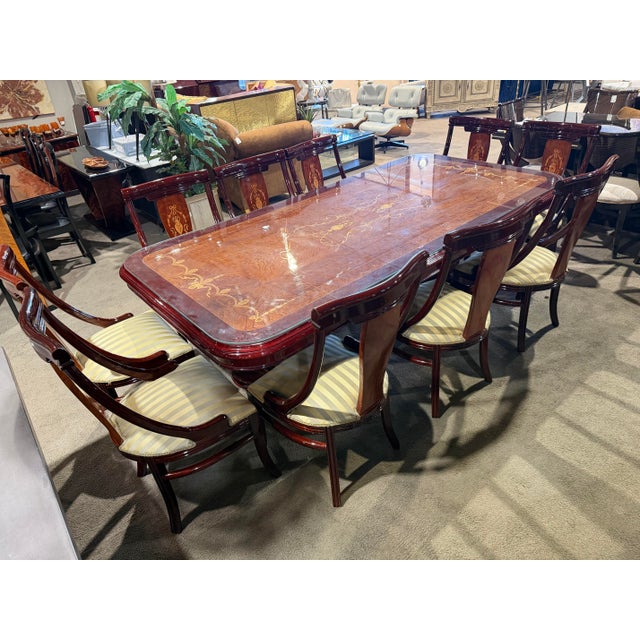 Modern Double Pedestal Italian Inlay Dining Set - 10 Chairs For Sale - Image 3 of 11