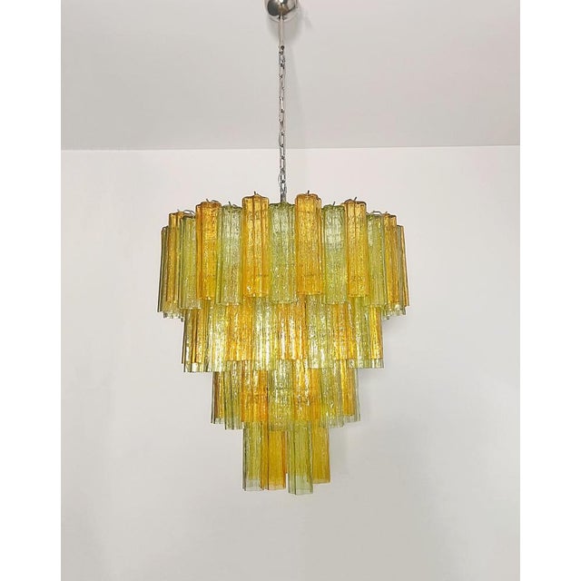 Mid-Century Modern Large Vintage Green and Amber Murano Glass Tiered Chandelier, 1990s For Sale - Image 3 of 18
