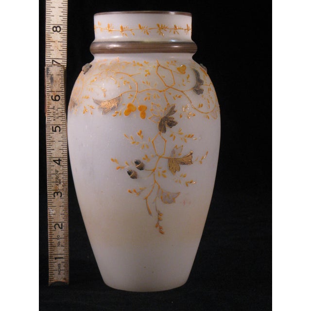 Late 19th Century Late 19th Century Glass Vase Moser Style Art Nouveau Hand Painted Enameled Leaves 3d Acorns Antique For Sale - Image 5 of 14